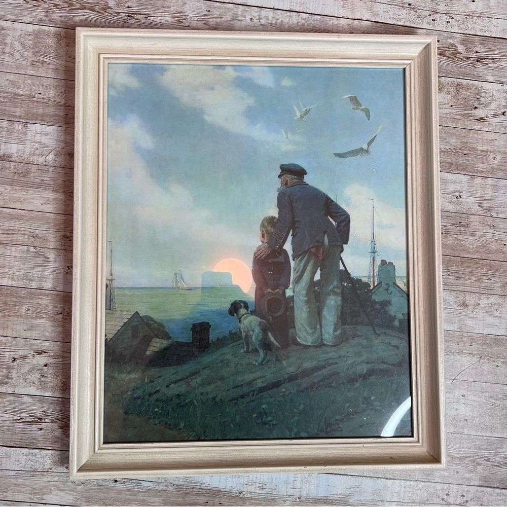 💚Norman Rockwell large “Looking Out to Sea” framed print